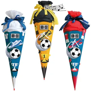 mit Sound & Geräusch ! 85 cm - mit Holzspitze - Zuckertüte Roth - ALLE Größen - 6 eckig Fußballer Fussball Sport Jungen Weiß Blau