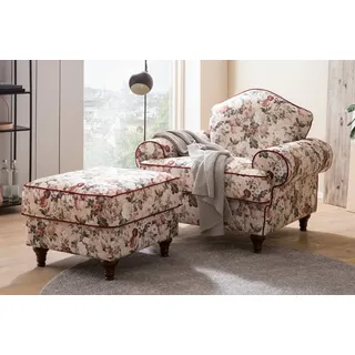 furn.design Relaxsessel Elita Federkern 110 x 96 x 110 cm Creme mit Blumenmuster