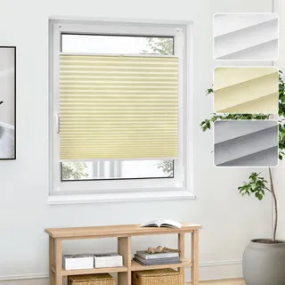 Jalousiescout Plissee Klemmfix ohne Bohren—Jalousie 90x140cm Creme Sichtschutz Fenster Sonnenschutz, Lichtdurchlässig Faltrollo für Fenster & Tür, Basis-Vliesstoff Pure Plissee