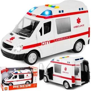 Malplay Krankenwagen Spielzeug | 1:16 Mini Simulation | Krankenhaus Rettungswagen Notfallfahrzeug | Mit Ton Und Licht | Ab 3 Jahren | Geschenk Für...