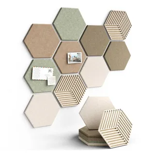 Agger Pinnwand Korktafel Memoboard Pinnwand Filz Pinnwand Sechseckig,10 Stück, Filz-Pinnwand-Set, inklusive 30 Reißzwecken und 50 Klebeetiketten. grün