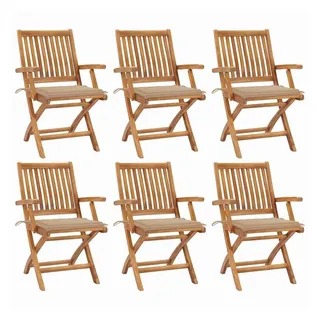 vidaXL Klappbare Gartenstühle mit Kissen 6 St. 58 x 60 x 84 cm beige