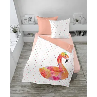 Dormisette Bettwäsche DORMISETTE Bettwäsche FLAMINGO Satin BL 135x200 cm weiß Bettbezug weiß