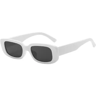RUNHUIS Retro Rechteck Sonnenbrille Damen Herren Vintage Small Square Fashion Brille Weiß - S