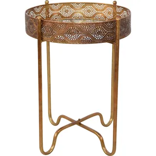 Beistelltisch HOME AFFAIRE, gold (goldfarben), H:51cm, Stilvoll und praktisch: Der Beistelltisch von Home affaire im orientalischen Stil zieht alle Blicke auf sich. Die Optik des runden Tisches ist durch den reizvollen Dekormix geprägt. Gestell und die Umrandung der Tischplatte sind aus pulverbeschichtetem goldfarbenem Metall gefertigt. Die Tischplatte ist eine verspiegelte Fläche. Seinen besonderen Reiz verdankt das Kleinmöbel dem attraktiven Lochmuster der Tischumrandung. Das Möbelstück ist neben einem