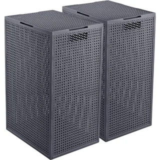 Curver Kaya Wäschekorb mit Deckel – 2er-Set – je 60 Liter – 38×29×58,5 cm – Anthrazit – Kunststoff – mit Belüftung