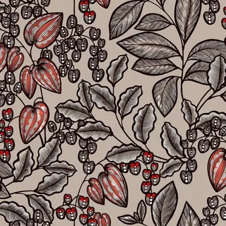 Bricoflor Blätter Tapete in Taupe und Beige 20er Jahre Vliestapete mit Floralem Muster für Esszimmer und Schlafzimmer Elegante Blumentapete mit Beeren