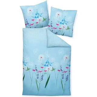 Janine Bettwäsche Janine Moments Mako Satin Bettwäsche 240x220 Pusteblume Vintage blau, Mako-Satin, 3 teilig blau