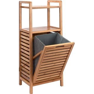 BUTLERS Bad Regal mit Wäschekorb aus Bambus - B40 x T31 x H95 cm | Badezimmer-Schrank aus Holz | praktischer Wäscheschrank und Elegante Verstauung für Handtücher