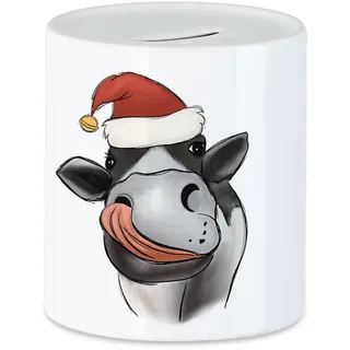 Hey!Print Kuh mit Weihnachtsmütze Spardose Geschenkidee Weihnachten Frohe Weihnachten Süßes Kuh-Motiv Kuh-Fans Kühe