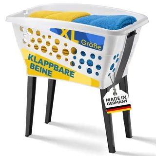Gardissimo 50 Liter XL Wäschekorb mit klappbaren Füßen 69 x 40 cm – Made in Germany - weiß - Stand Wäschebox mit Beinen auf Knopfdruck ausgeklappt - Wäsche Sammler Box Korb stehend