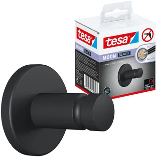 tesa MOON BLACK Handtuchhaken, matt schwarz, für Bad & WC - für Bäder im Industrial Style und moderne Badezimmer - bohrfrei, inkl. Klebelösung - 37 mm x 37 mm x 36 mm