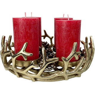 Adventskranz Zweige Alu, Gold (D: 29 cm) Weihnachtsdekoration, Kerzenhalter