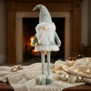 XL Wichtel Deko Figur groß Weihnachten Gnom ausziehbare Beine 77-90 cm grün