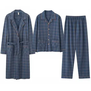 GHYUBYER Pyjama Set Herren,Herren-Baumwoll-Bademantel 3er-Pack Leichte Langarm-Hose Pyjama-Set, Weicher Kimono Knielange Bademäntel Für Spa Und Haus (Color : Style 4, Size : XL)