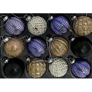 12er Set edle Luxus Glas Weihnachtskugeln Ø 6cm Weihnachtsbaum Kugeln Christbaumkugeln Weihnachten Deko Christbaumschmuck (Mix II)