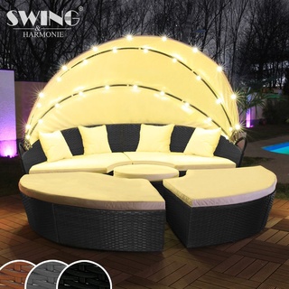 LED - Sonneninsel Rattan Lounge Gartenliege Polyrattan Sitzgruppe Liege Insel 180cm inklusive Abdeckcover