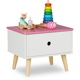 Relaxdays Nachtschrank Kinder 38 x 31 x 30 cm Weiß/Rosa