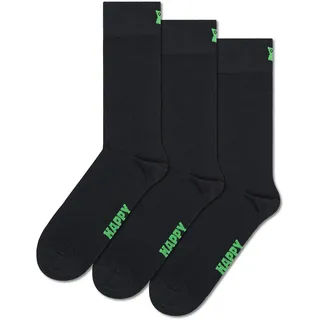 Happy Socks Classic Crew Socken für Damen und Herren – Solid Black – 3er-Pack, Größe 36–40 - 36-40