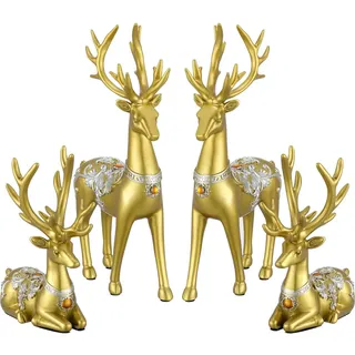 Operitacx 4 StüCk Hirsch Deko Weihnachten Gold, Rentier Figur Weihnachtsdekor FüR Eingangstisch, Wohnzimmer, Schlafzimmer, BüRo – Weihnachtsdekorationen