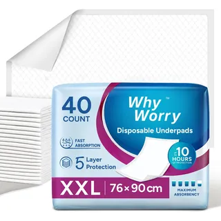 WhyWorry Inkontinenz Bettunterlage 76 x 90 cm, Einweg Wickelunterlage Wasserdicht, Hoch Saugfähig Inkontinenzauflagen Für Erwachsene und Babys, 160 Stück (4 Packungen von 40)