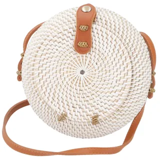 GURU SHOP Geflochtene Handtasche, Korbtasche, Rattantasche, Balitasche Rund - Modell 6, 20x20x10 cm