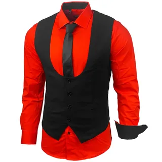Herren Hemd Weste Krawatte Set Business Anzugweste Westen Slim Fit Smoking Frack Business Herrenanzug-Set Sakko B-101 - XXL