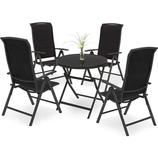 BRUBAKER Garten-Essgruppe Garten Sitzgruppe Milano, (Set), 1x Klapptisch rund 70 cm Ø mit Gartenstuhl und Gartentisch - Aluminium schwarz