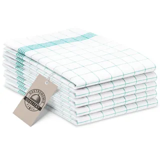 ZOLLNER 5er Set Geschirrtücher Baumwolle in 50x70 cm - super saugstarke und langlebige Küchentücher - waschbar bis 95°C – in türkis weiß kariert - Gastronomiequalität - Oeko Tex® Zertifiziert
