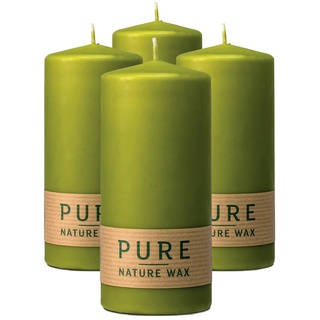 Hyoola Pure Natürliche Stumpenkerzen - Stumpen Kerzen aus 100% Natürlichem Wachs - Paraffinfrei - Ø 6 x 13 cm - Grüne Kerzen Lange Brenndauer - 4er Pack