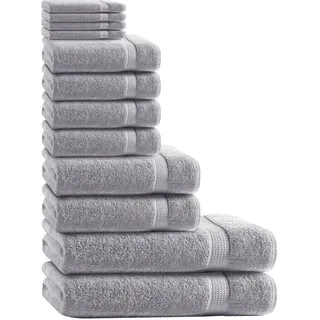 Class Home Collection 12 TLG Frottee Handtücher Set | Gästetuch | Handtuch | Duschtuch | Waschhandschuh | Silber