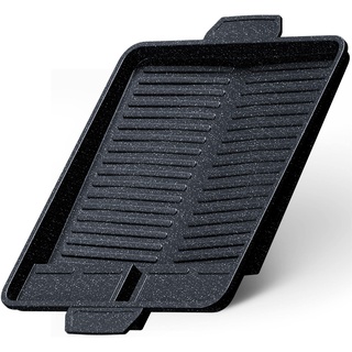 evocamp Grillplatte Aufsatz für Gaskocher eckig 37x26 cm, antihaftbeschichtete Grillpfanne für Campingkocher, Grillmatte BBQ, Camping und Gasgrill, Campingkocher Zubehör, Grillschale