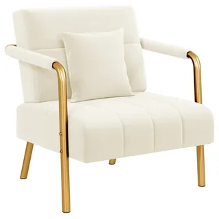 Yaheetech Sofa Polstersofa als 1- oder 2-Sitzer mit Samtbezug & Metallbeinen, Loungesessel mit Lendenkissen Einzelsofa für Wohnzimmer beige 75.5 cm x 76 cm x 72.5 cm