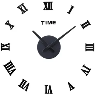 3D DIY Groß Wanduhr Modern,50-70cm Stumm Spiegel Aufkleber Römische Ziffern Ohne Tickgeräusche Uhr aus Acryl Wanddekoration für Zuhause Büro Wohnzimmer Schlafzimmer Küche Büro und Hotel,Schwarz