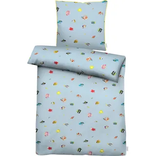 Bettwäsche APELT "Fidshi", bunt (hellblau, bunt), B/L: 135cm x 200cm, 1 Stk., 1 Stk., Mako-Satin, B/L: 80cm x 80cm, 2 Stk., Mako-Satin, Obermaterial: 100% Baumwolle, Bettwäsche, Bettwäsche, cooles Fischdesign holt die Südsee ins heimische Schlafzimmer