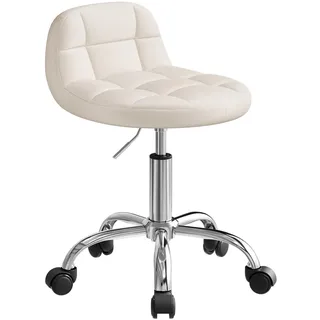 WOLTU Schminktisch Stuhl Weiß, Drehstuhl mit Rollen, Rollhocker höhenverstellbar, Arbeitshocker, Hocker für Schminktisch, Schlafzimmer & Büro, Samt