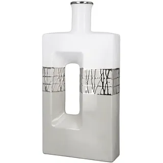 Gilde Dekovase - Keramik Vase mit Loch - Deko Wohnzimmer Geschenk für Frauen Geburtstag Muttertag - Farbe: Taupe weiß Silber Höhe 37,5 cm