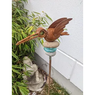 Zen Man Edelrost Gartenstecker Beetstecker Garten Vogel Glasdeko Stein Handarbeit H112cm 029574