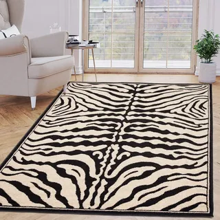 Carpeto Teppich Wohnzimmer 70x130cm Schwarz und Weiß Zebra Weich Kurzflor | Teppich für Schlafzimmer Büro Esszimmer Eingangsbereich Pflegeleicht Tierfreundlich Allergikerfreundlich Synthetisch Modern