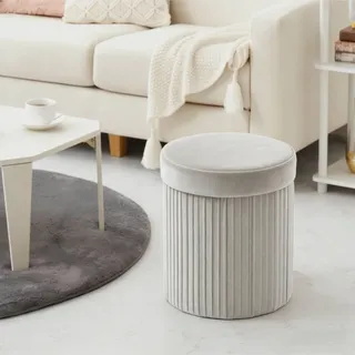 Zedelmaier Kleiner Hocker mit Stauraum Sitzhocker Faltbar Fußhocker | Runder Aufbewahrungshocker| Smat Stoff Polsterhocker| Grau Hocker| Pouf, Schminktisch Hocker Ø 38 cm, Sitzhöhe 36 cm