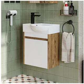 Roomart Badmöbel-Set LEO Gäste-WC Möbel 4-teilig, Unterschrank & Spiegel, Soft-Close, (Badmöbelset Unterschrank mit Waschbecken Badezimmer Möbel Gäste WC), Kompaktes Gäste-WC-Set, modular wählbar, Soft-Close