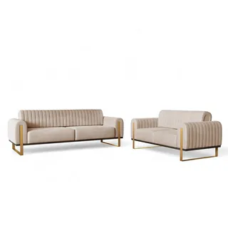 Fun Möbel Couch Stoff 3-2 Garnitur Beige