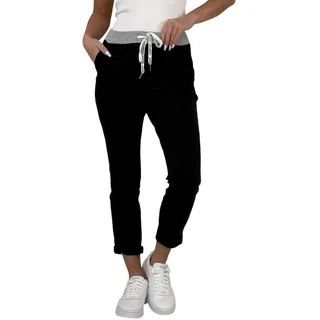 Mississhop 287 Damen Hose Cargohose Blumen Sweatpants Jogginghose Baumwolle Freizeithose Boyfriend Uni schwarz Model 32 - Einheitsgröße