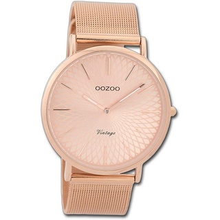 OOZOO Quarzuhr Oozoo Edelstahl Damen Uhr C9343 Quarzuhr, (Analoguhr), Damenuhr Edelstahlarmband rosegold, rundes Gehäuse, groß (ca. 40mm) rosa