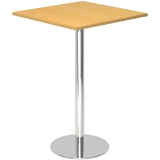 bümö Stehtisch Büro, Bistrotisch eckig 80 x 80 cm in Buche, Gestell: Verchromt - Bartisch, Stehtisch Holz-Platte, Säule aus Metall, Buffettisch,