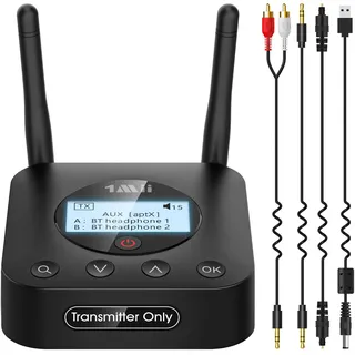1Mii B06TX+ Bluetooth 5.3 Transmitter für TV mit Display, Dual Link | Für 2 Kopfhörer gleichzeitig, aptX Adaptive/HD/LL, Optisch, Koaxial, AUX und RCA, bis zu 60 m Reichweite