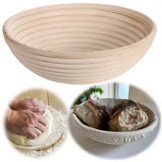LS-LebenStil Gärkorb Gärkörbchen Rund 25x8cm Peddigrohr Brotform Leineneinsatz Brotkorb, (FSC 100% Rattan natürliche Optik für Brotbacken 1000 – 1250 Gramm 1-tlg), Sauerteig, Hefeteig, Mischbrot, Bauernbrot, Roggenbrot oder Dinkelbrot beige rund | Ø 25.00 cm x 25 cm x 25 cm x 8.00 cm x 25.00 cm