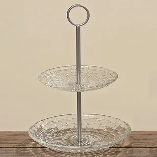 DEKOWELTEN Etagere Relief - Glas Etagenständer Servierplatte Etagenplatten Etagiere 2-stufig 28cm