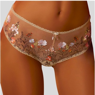 Stringpanty LASCANA "Maria" Gr. 52/54, braun (toffee, bunt) Damen Unterhosen Alle Lascana-Produkte mit bunten Blumen aus Stickereispitze