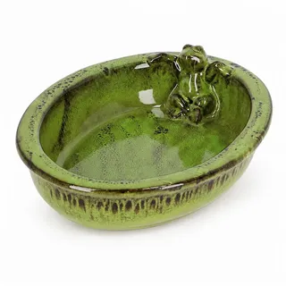 esschert design Vogeltränke Vogeltränke Keramik oval mit Frosch für friedliche Gartenmomente grün